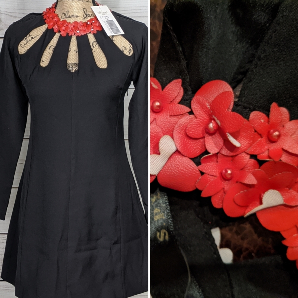NWT SIPAIYA Black w/Cutouts Red Flowers Sz M